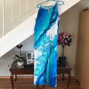 NWOT. Blue waves maxi dress